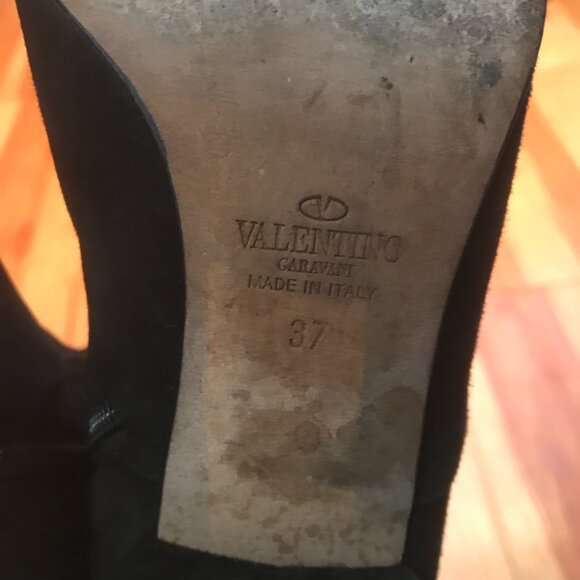 Valentino Suede Leather Boots Black 37 Block Heel - Picture 10 of 11